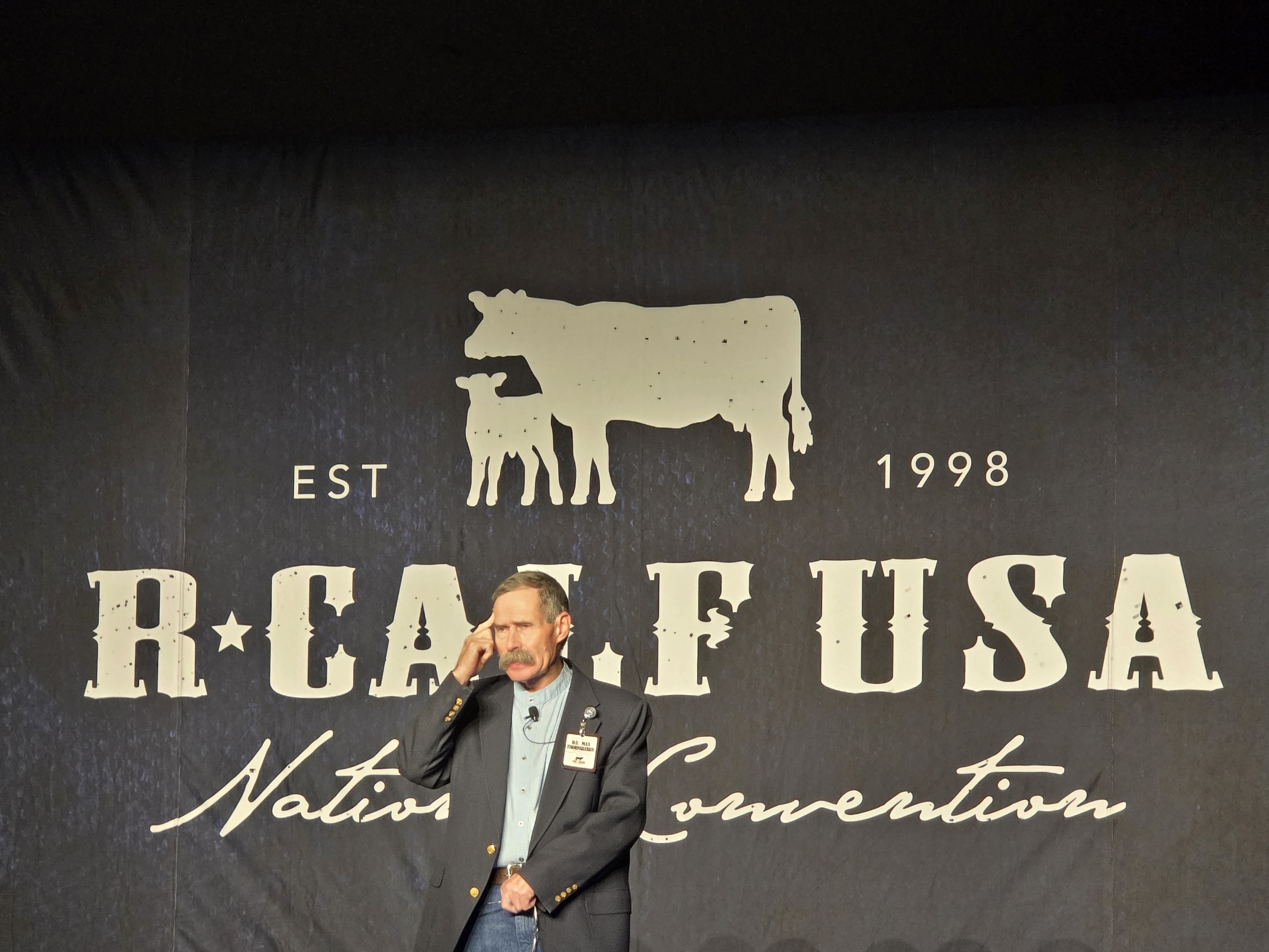 Dr. Max Thornsberry, former R-CALF USA president, speaking at the 2026 convention prayer breakfast.