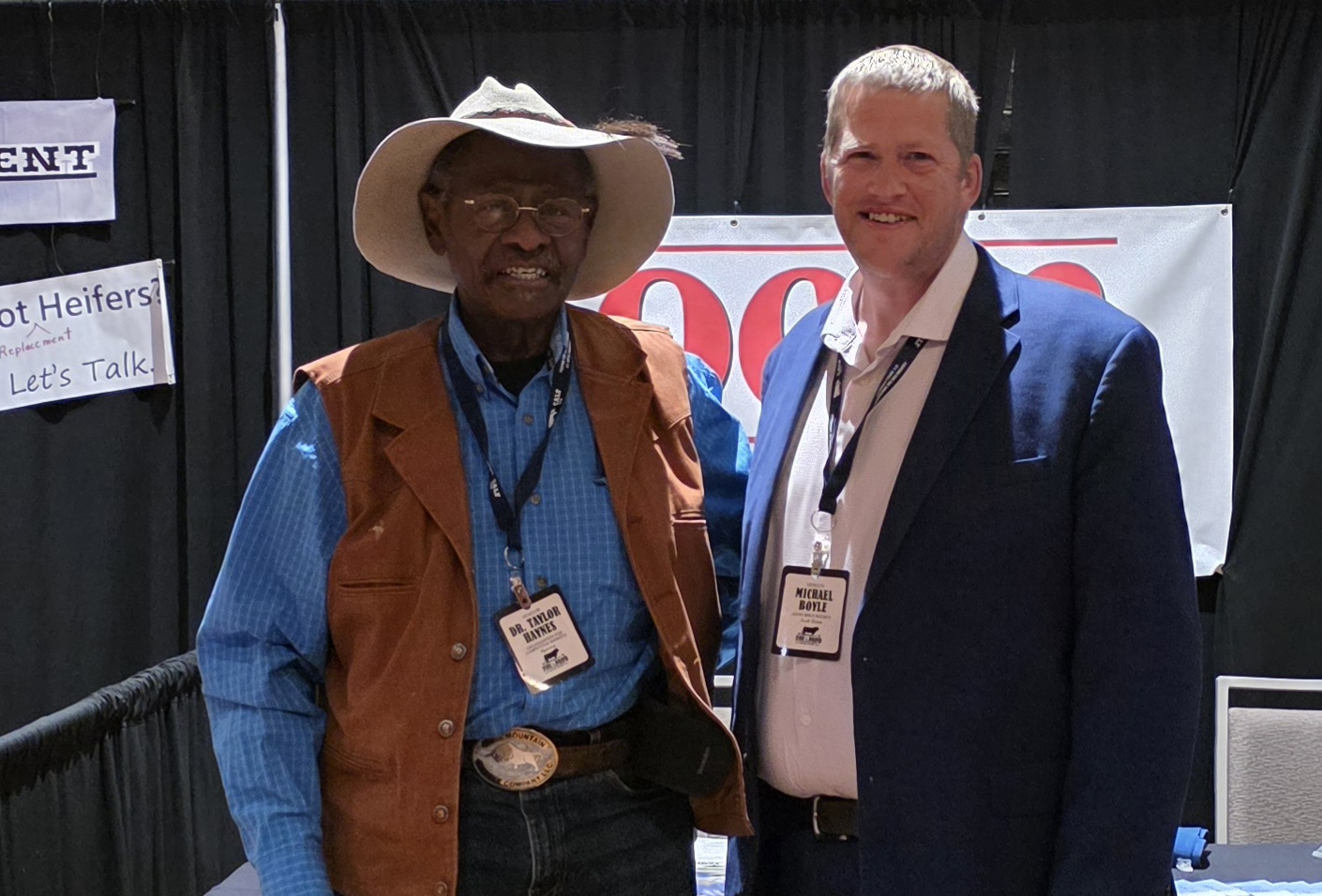 Michael Boyle with Dr. Taylor Haynes, Wyoming rancher and physician, at the 2026 R-CALF convention.
