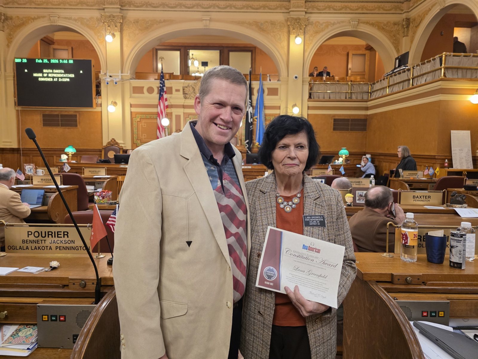 JBS Legislative Certificate presented to Rep. Lana Greenfield