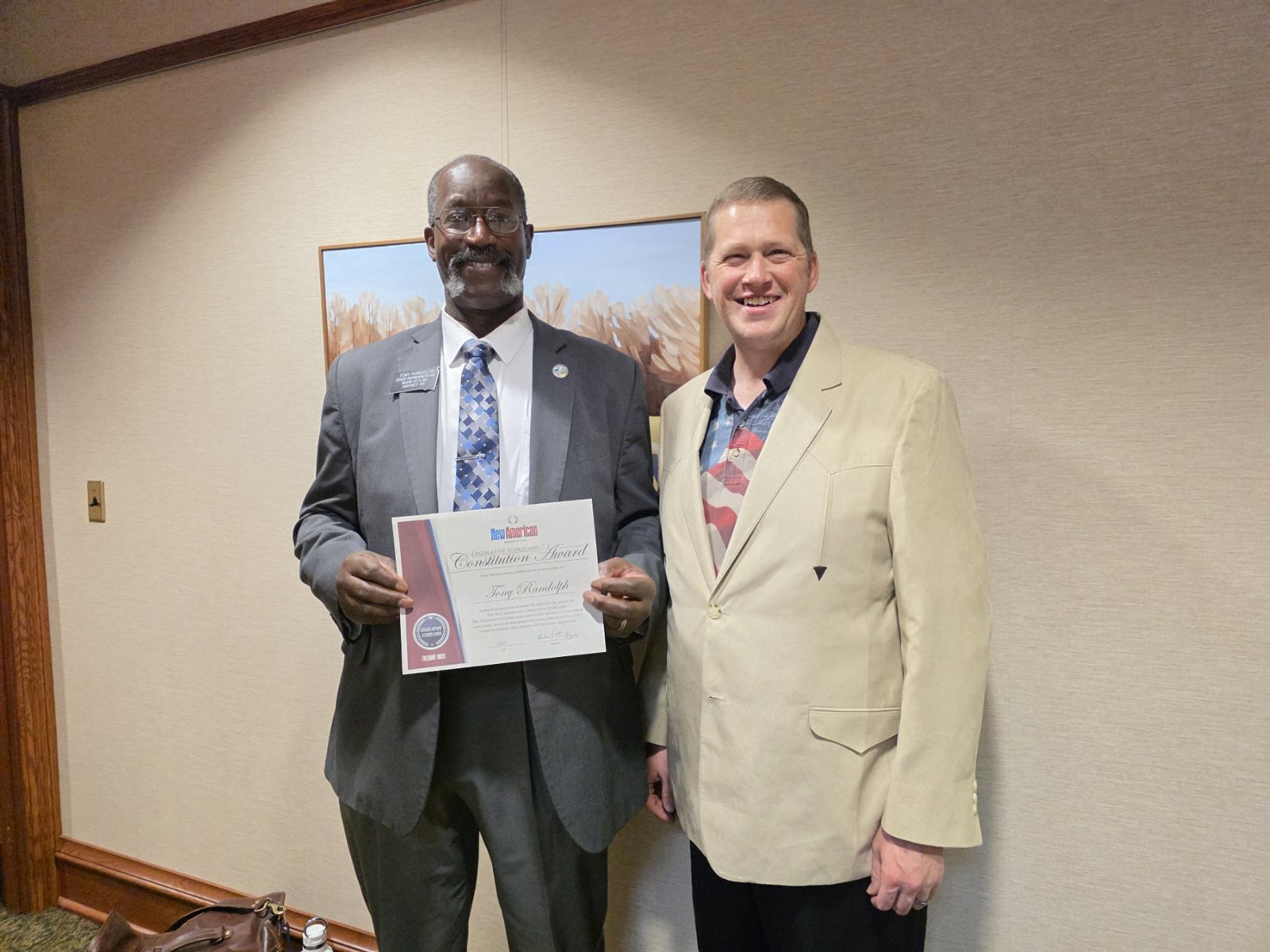 JBS Legislative Certificate presented to Rep. Tony Randolph